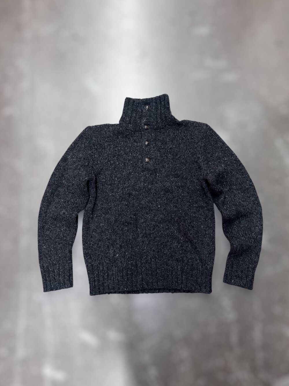 Vintage Ralph Lauren Alpaca Wool Mock Neck Button Sweater Gray Size S